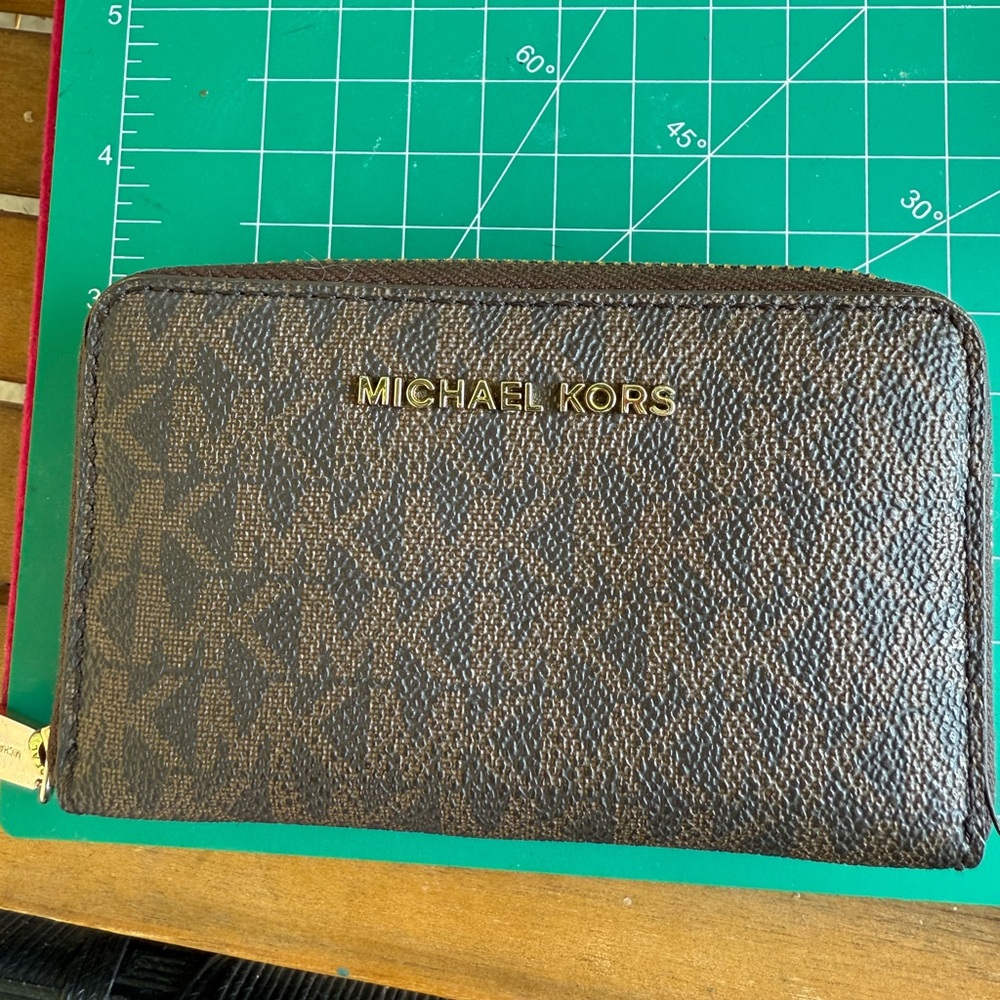 Michael Kors Textured Brown Wallet with Gold Logo